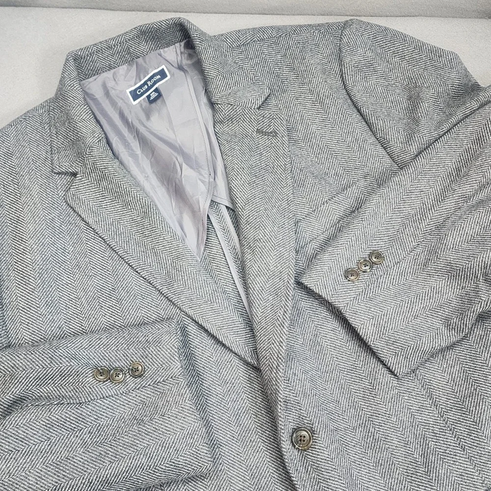 Club Room Blazer Grey Herringbone Wool Blend Mens XXL